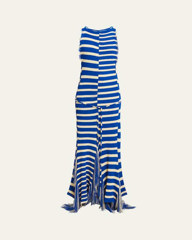Yves Stripe Fringed Knit Dress